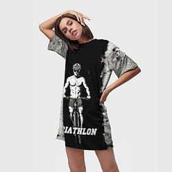 Футболка женская длинная Триатлонист на черно-белом, цвет: 3D-принт — фото 2