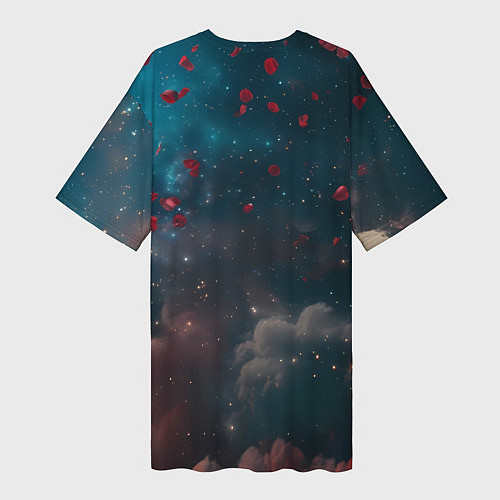 Женская длинная футболка Космонавт с букетом роз / 3D-принт – фото 2