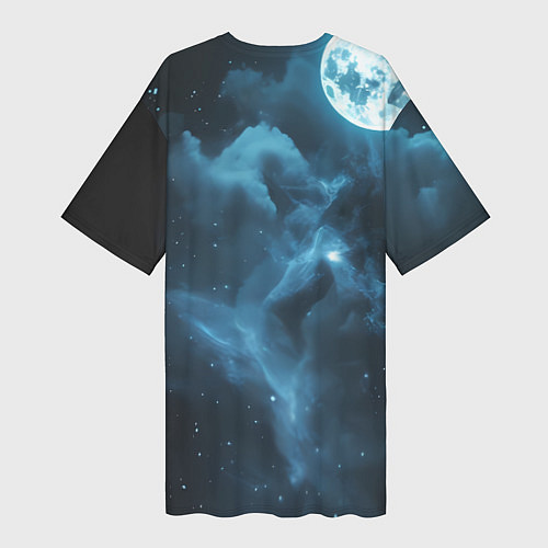 Женская длинная футболка Скелет космонавта и полнолуние / 3D-принт – фото 2