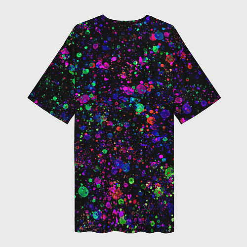 Женская длинная футболка Чёрный с разноцветными брызгами / 3D-принт – фото 2