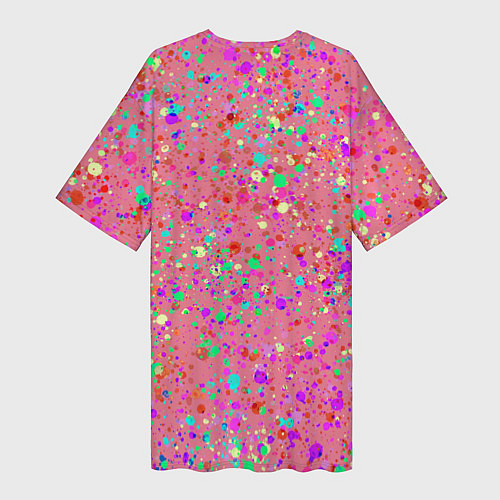Женская длинная футболка Розовый с разноцветными брызгами / 3D-принт – фото 2