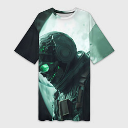 Футболка женская длинная Скелет космонавта перед планетой, цвет: 3D-принт