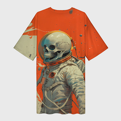Женская длинная футболка Скелет космонавт и краска на фоне / 3D-принт – фото 2