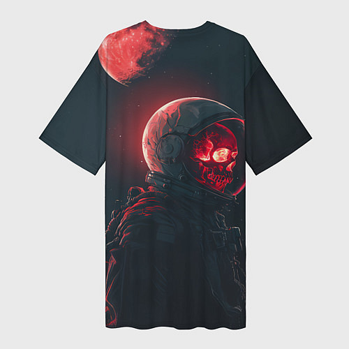 Женская длинная футболка Череп космонавта в красном свете / 3D-принт – фото 2