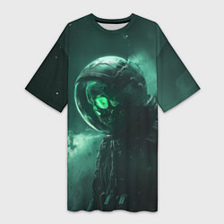 Футболка женская длинная Космический скелет, цвет: 3D-принт