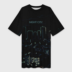 Женская длинная футболка Night city чёрный стилизованный