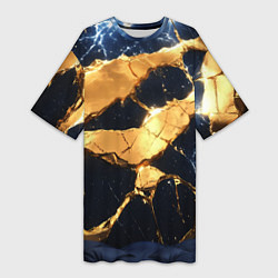 Женская длинная футболка Золотая текстура на синем
