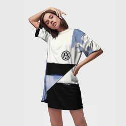 Футболка женская длинная Volkswagen логотип, цвет: 3D-принт — фото 2