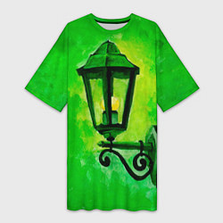 Женская длинная футболка Уличный зелёный фонарь