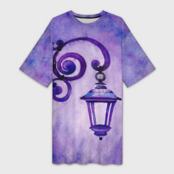 Женская длинная футболка Уличный фиолетовый фонарь