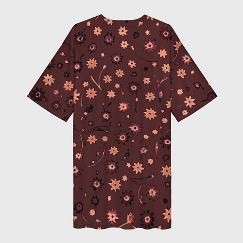 Женская длинная футболка Паттерн абстрактные цветы тёмный красно-розовый / 3D-принт – фото 2