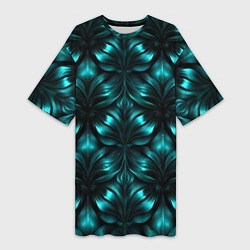 Футболка женская длинная Зеленые узоры из абстрактных листьев - блестящий п, цвет: 3D-принт