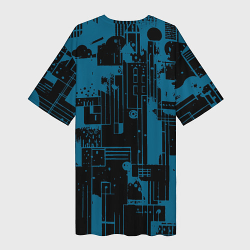 Женская длинная футболка Чёрно-синий абстракция геомтеричный / 3D-принт – фото 2