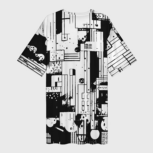 Женская длинная футболка Чёрно-белый светлая абстракция / 3D-принт – фото 2