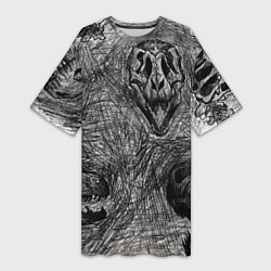 Футболка женская длинная Черепа динозавров - эскиз, цвет: 3D-принт