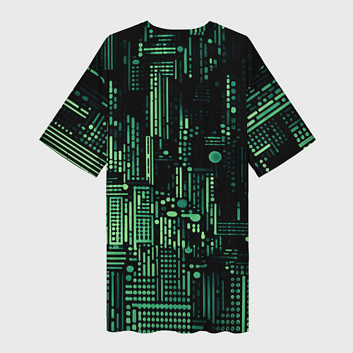 Женская длинная футболка Чёрно-зелёный абстракция точки полоски / 3D-принт – фото 2