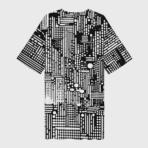 Женская длинная футболка Чёрно-белые абстракция точки полоски / 3D-принт – фото 2