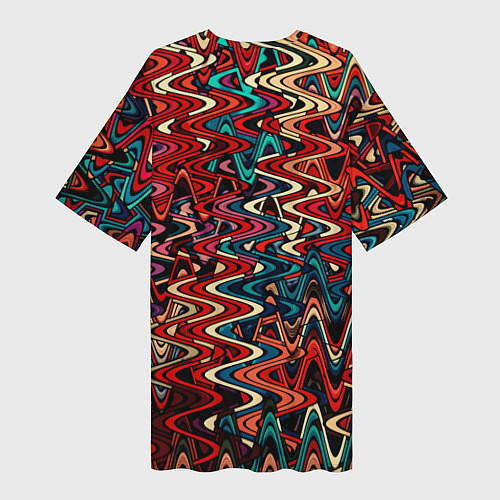 Женская длинная футболка Искажённые волнистые полосы красно-синий / 3D-принт – фото 2