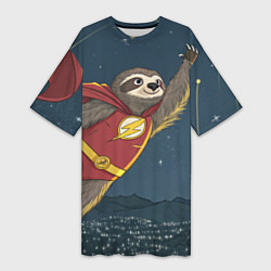 Футболка женская длинная Ленивец-супергерой, цвет: 3D-принт