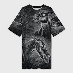 Футболка женская длинная Черепа лошадей - эскиз, цвет: 3D-принт