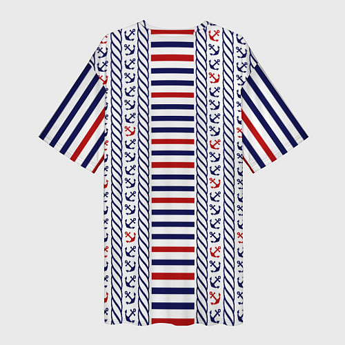 Женская длинная футболка Полосатый морской орнамент с якорями / 3D-принт – фото 2