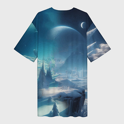 Женская длинная футболка Снежный динозавр - история вымирания / 3D-принт – фото 2