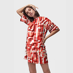 Футболка женская длинная Красно-белый объёмный эффект, цвет: 3D-принт — фото 2