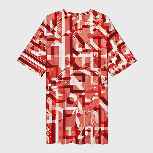 Женская длинная футболка Красно-белый объёмный эффект / 3D-принт – фото 2