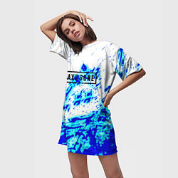 Футболка женская длинная Daysgone голубые краски, цвет: 3D-принт — фото 2