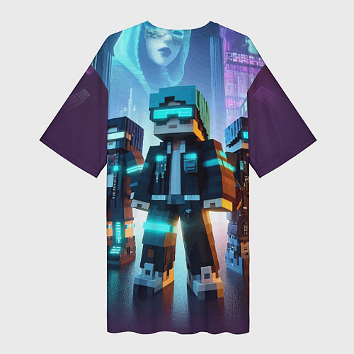 Женская длинная футболка Minecraft - neon metropolis ai art / 3D-принт – фото 2
