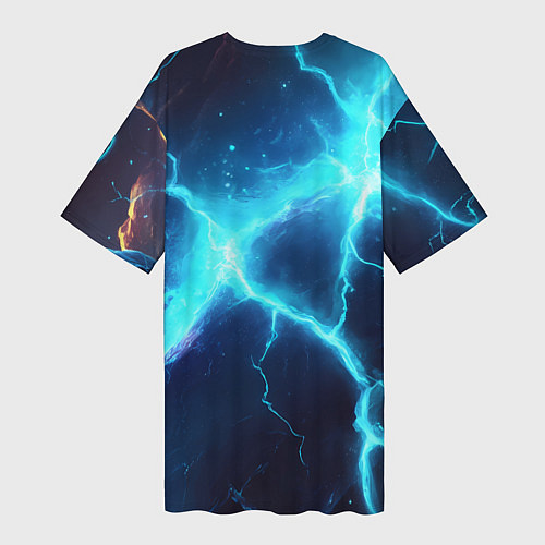 Женская длинная футболка Россия герб на синих молниях / 3D-принт – фото 2