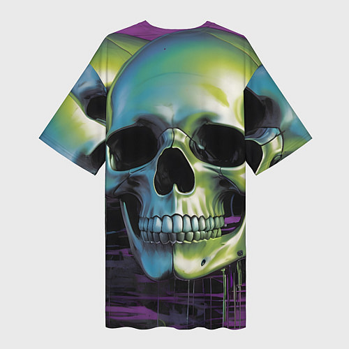 Женская длинная футболка Черепа отливающие неоном / 3D-принт – фото 2
