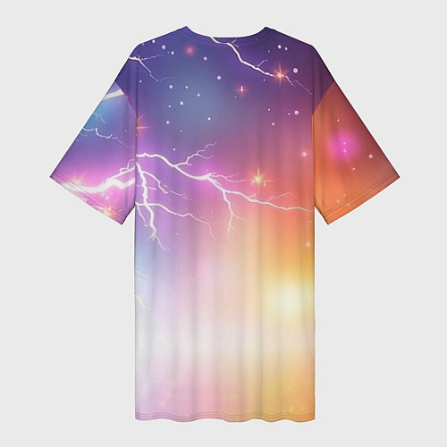 Женская длинная футболка Магический фон с молниями и звездами / 3D-принт – фото 2