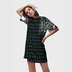 Футболка женская длинная Руны и татуировки викингов, цвет: 3D-принт — фото 2