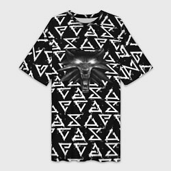 Футболка женская длинная Ведьмак паттерн лого, цвет: 3D-принт