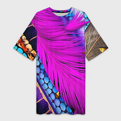Женская длинная футболка Чешуя и розовое перо