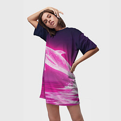 Футболка женская длинная Кит неоновый, цвет: 3D-принт — фото 2