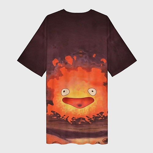 Женская длинная футболка Кальцифер акварель / 3D-принт – фото 2