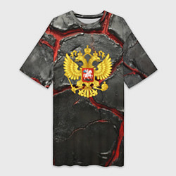 Футболка женская длинная Герб России черные плиты, цвет: 3D-принт