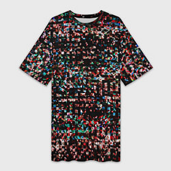 Женская длинная футболка Тёмный чёрно-красный мелкий квадрат