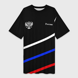 Женская длинная футболка Герб с полосами бело-сине-красными на чёрном