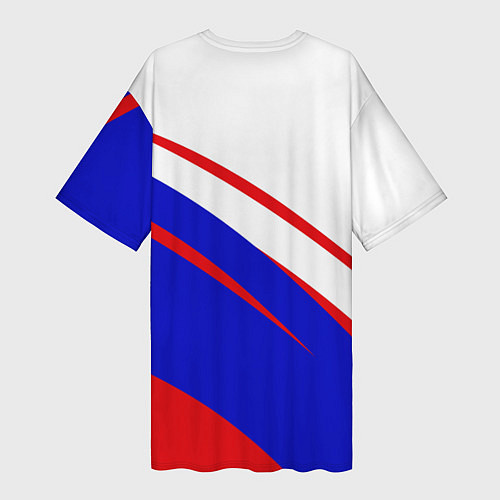 Женская длинная футболка Герб на фоне цветов флага бело-сине-красный / 3D-принт – фото 2