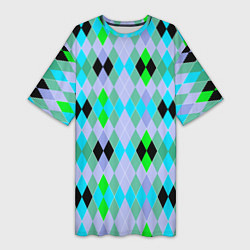 Женская длинная футболка Геометрический узор с разноцветными ромбами