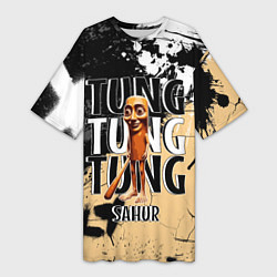 Футболка женская длинная Тунг тунг тунг сахур итальянские мемы, цвет: 3D-принт
