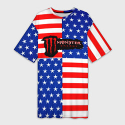 Футболка женская длинная Monster energy usa pattern, цвет: 3D-принт