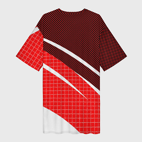 Женская длинная футболка Красно-белый абстрактный с полосами / 3D-принт – фото 2