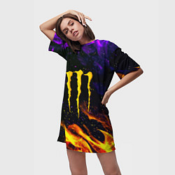 Футболка женская длинная Monster energy лого в огне, цвет: 3D-принт — фото 2
