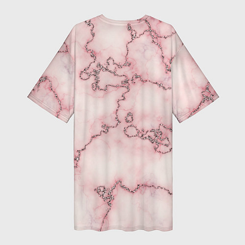 Женская длинная футболка Розовая абстракция с мраморной текстурой и блеском / 3D-принт – фото 2