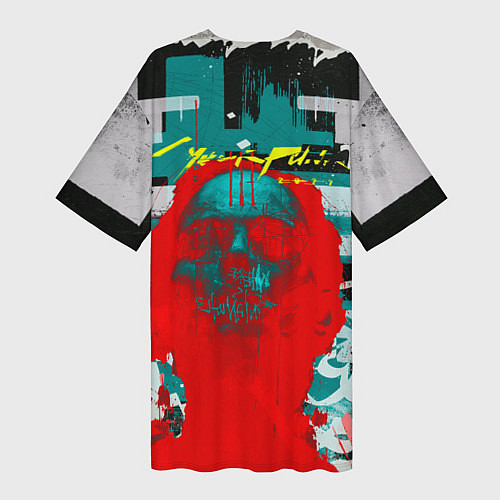 Женская длинная футболка Cyberpunk 2077 гранж / 3D-принт – фото 2