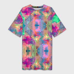 Женская длинная футболка Яркие абстрактные разводы акварели